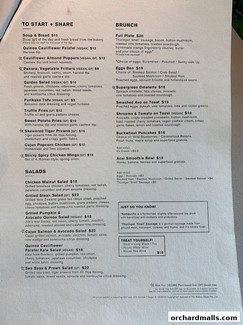 A menu from Cedele All Day Dining with sections for starters, salads, and brunch items.