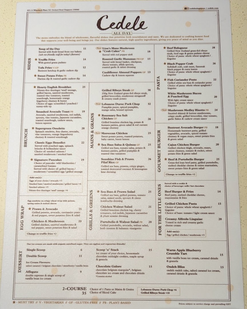 Menu page for Cedele All Day Dining - Wheelock Place