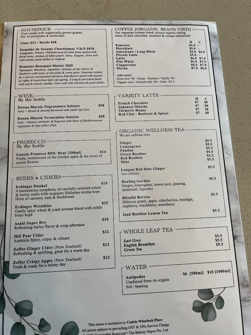 Menu page for Cedele All Day Dining - Wheelock Place