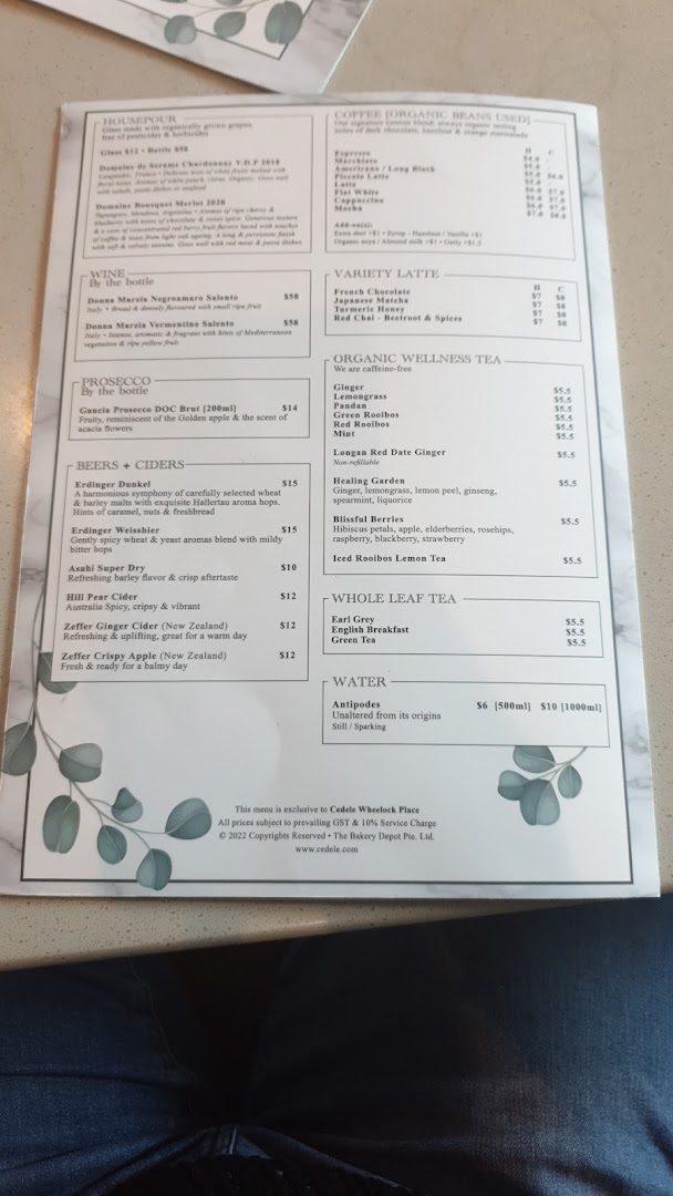 Menu page for Cedele All Day Dining - Wheelock Place