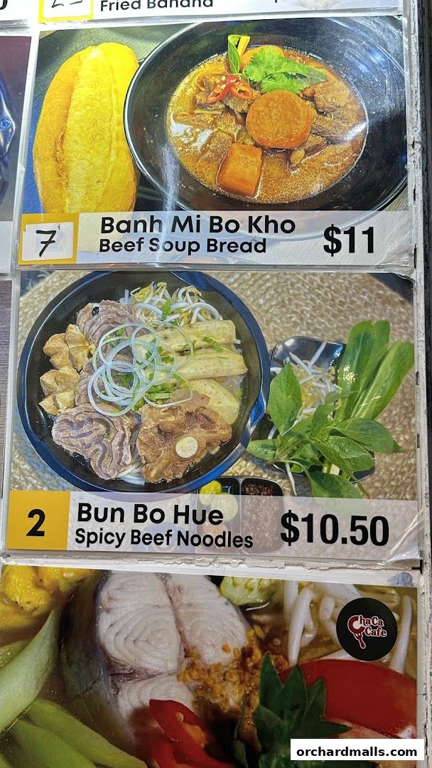 Menu page for Cha Ca Cafe