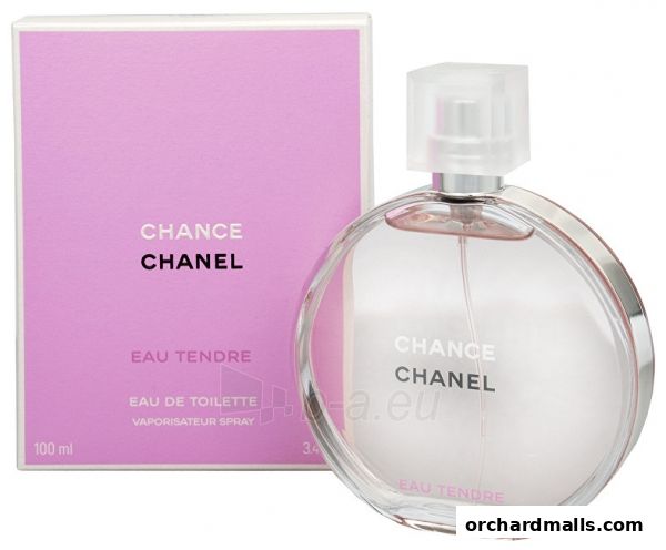 A bottle and box of Chanel Chance Eau Tendre Eau de Toilette.