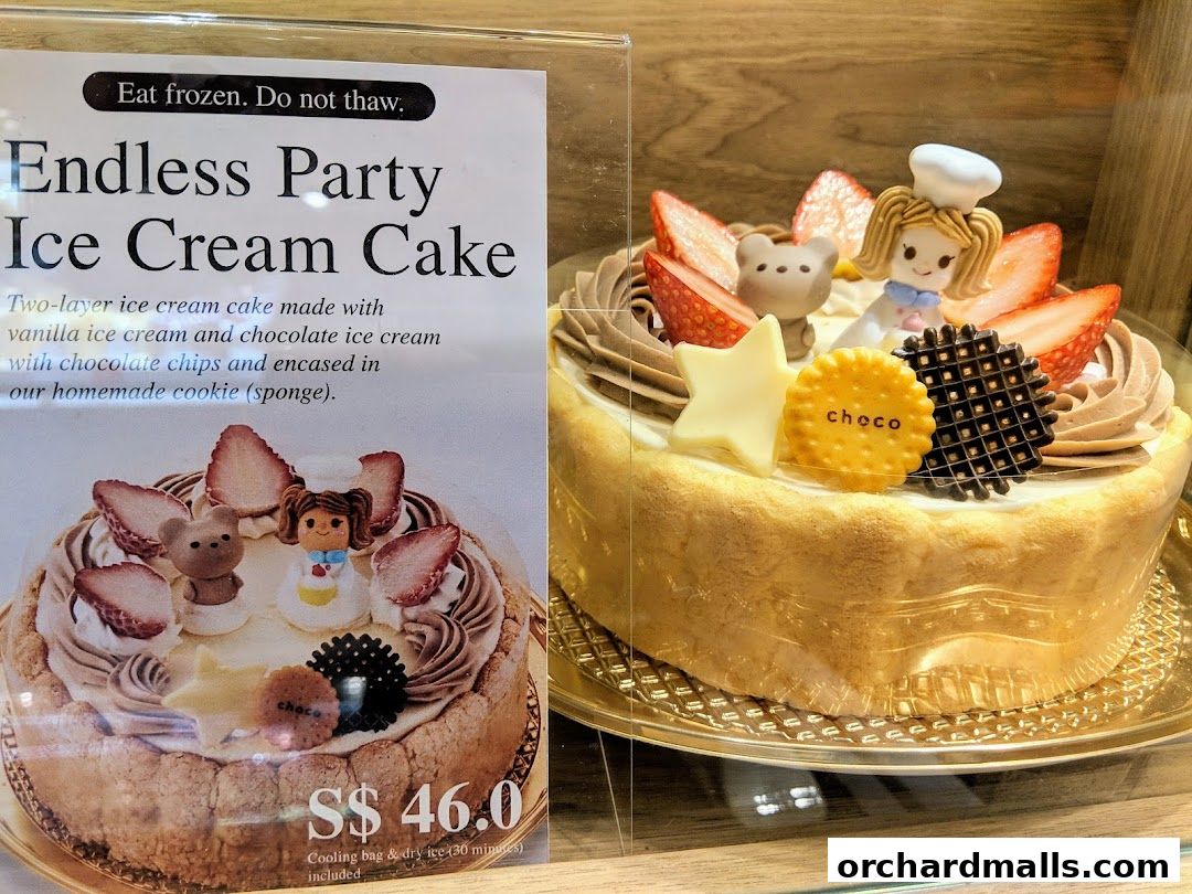 A delicious ice cream cake with strawberry and chocolate decorations, priced at S$46.0.