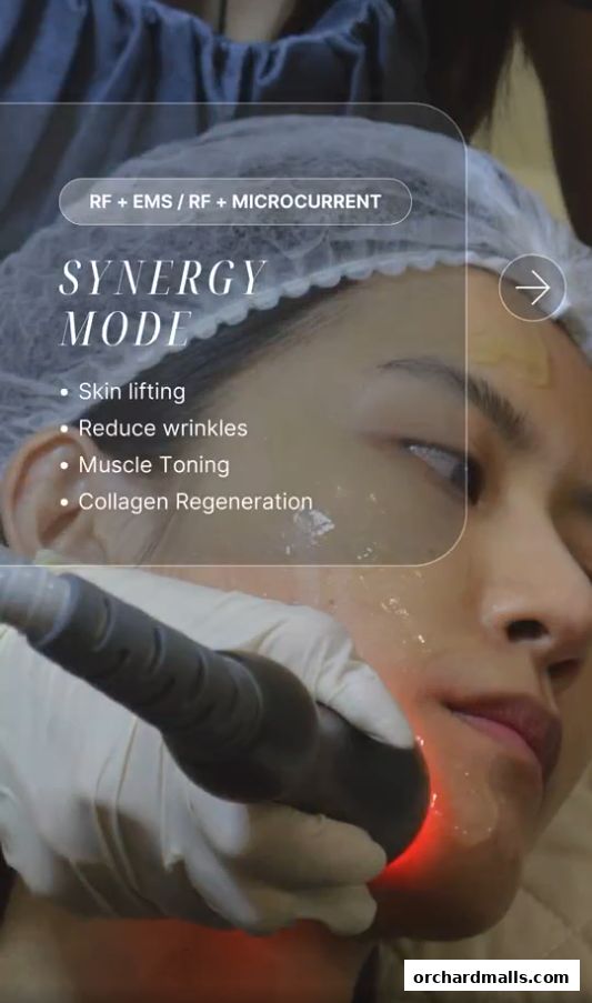A close-up of a facial treatment using a device for skin lifting and wrinkle reduction.