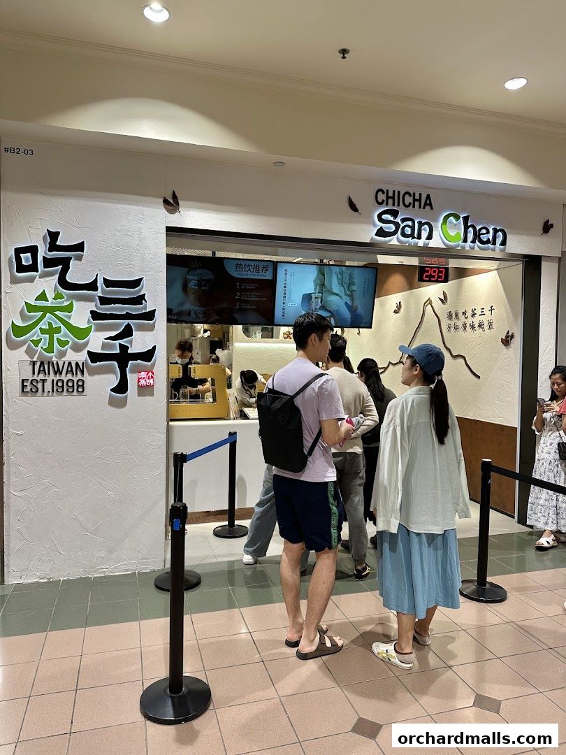 People queuing outside CHICHA San Chen, a bubble tea shop in Ngee Ann City.