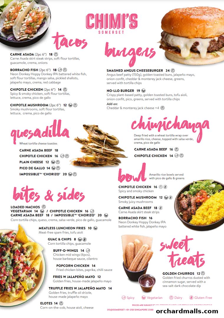 Menu page for Chimis Somerset