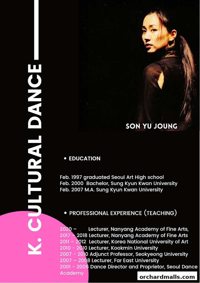 Portrait of Son Yu Joung with her educational and professional experience in dance.
