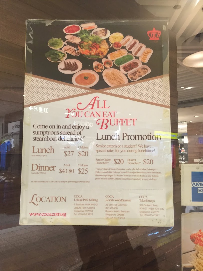 Menu page for COCA  Takashimaya S.C.