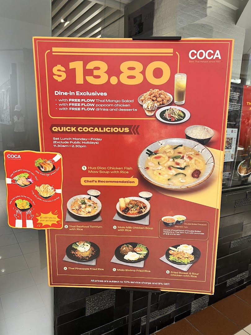 Menu page for COCA  Takashimaya S.C.