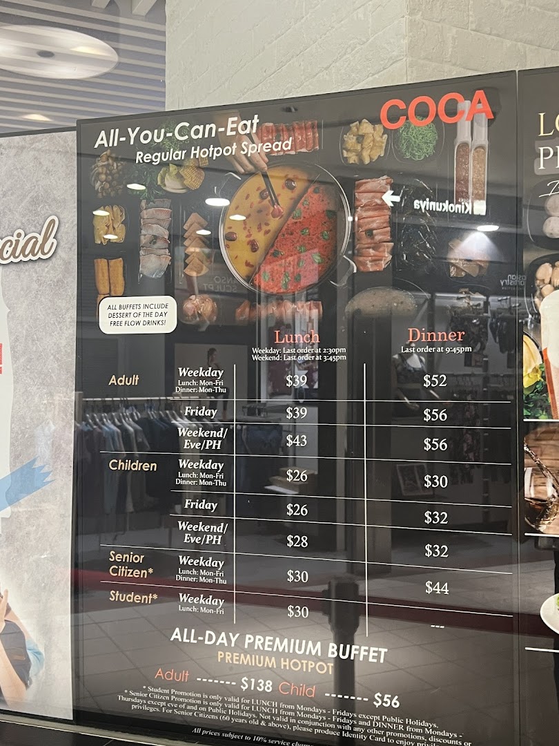 Menu page for COCA  Takashimaya S.C.