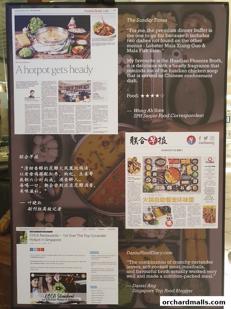 A display board featuring newspaper clippings and blog reviews about COCA Steamboat.