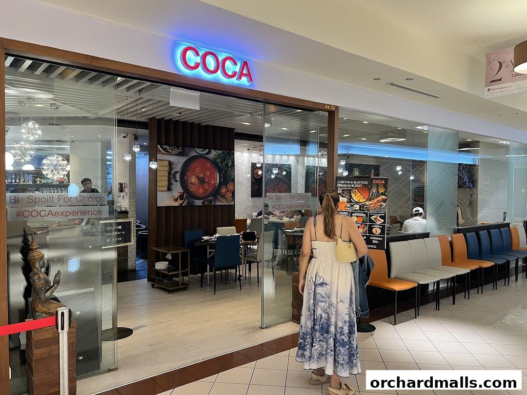 The entrance of COCA restaurant at Takashimaya S.C. with a buffet promotion sign.