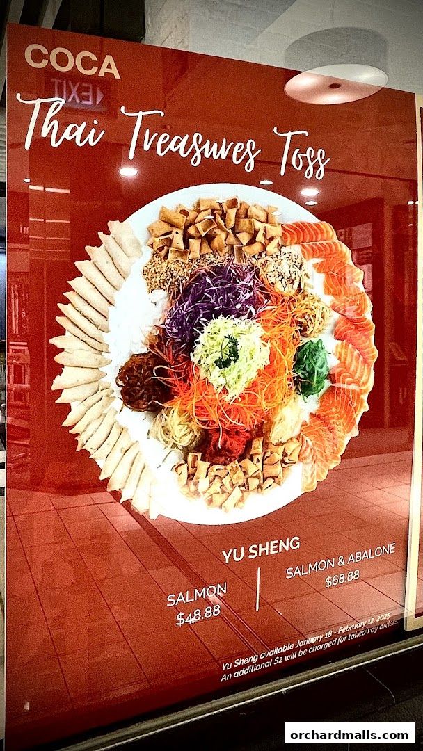A vibrant display of Thai Treasures Toss Yu Sheng with salmon and abalone options.
