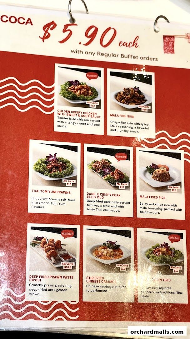 A menu page from COCA Takashimaya S.C. featuring various dishes with prices.