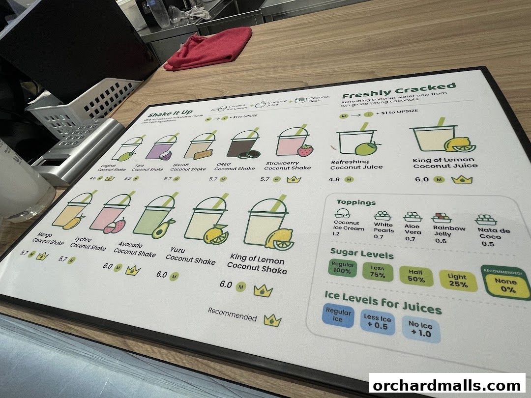 Menu page for Coconut Queen