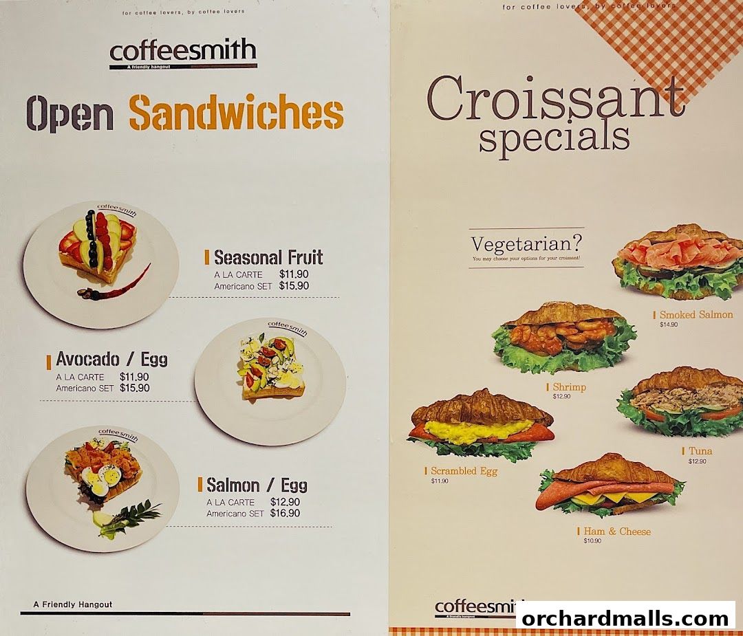 Menu page for Coffeesmith Orchard Gateway