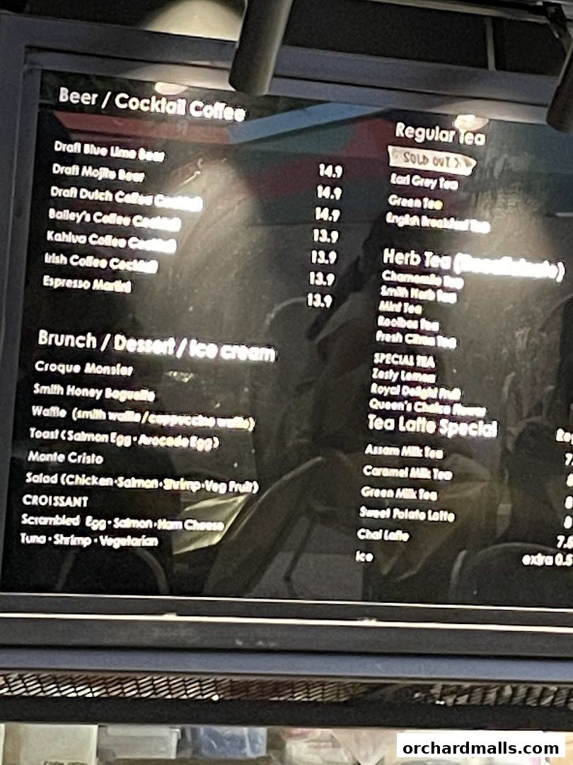 Menu page for Coffeesmith Orchard Gateway