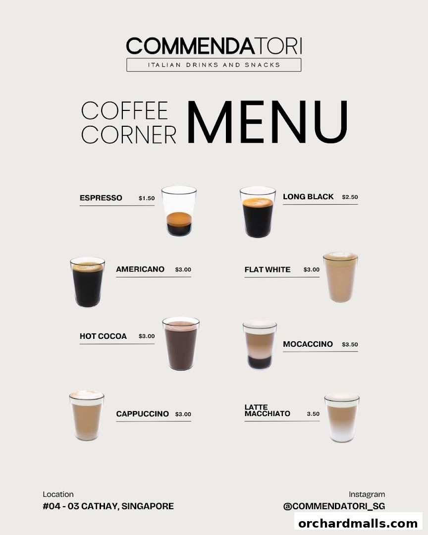 Menu page for Commendatori - Unmanned Italian Cafe