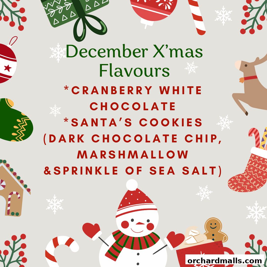 December Christmas flavors featuring cranberry white chocolate and Santa's cookies.
