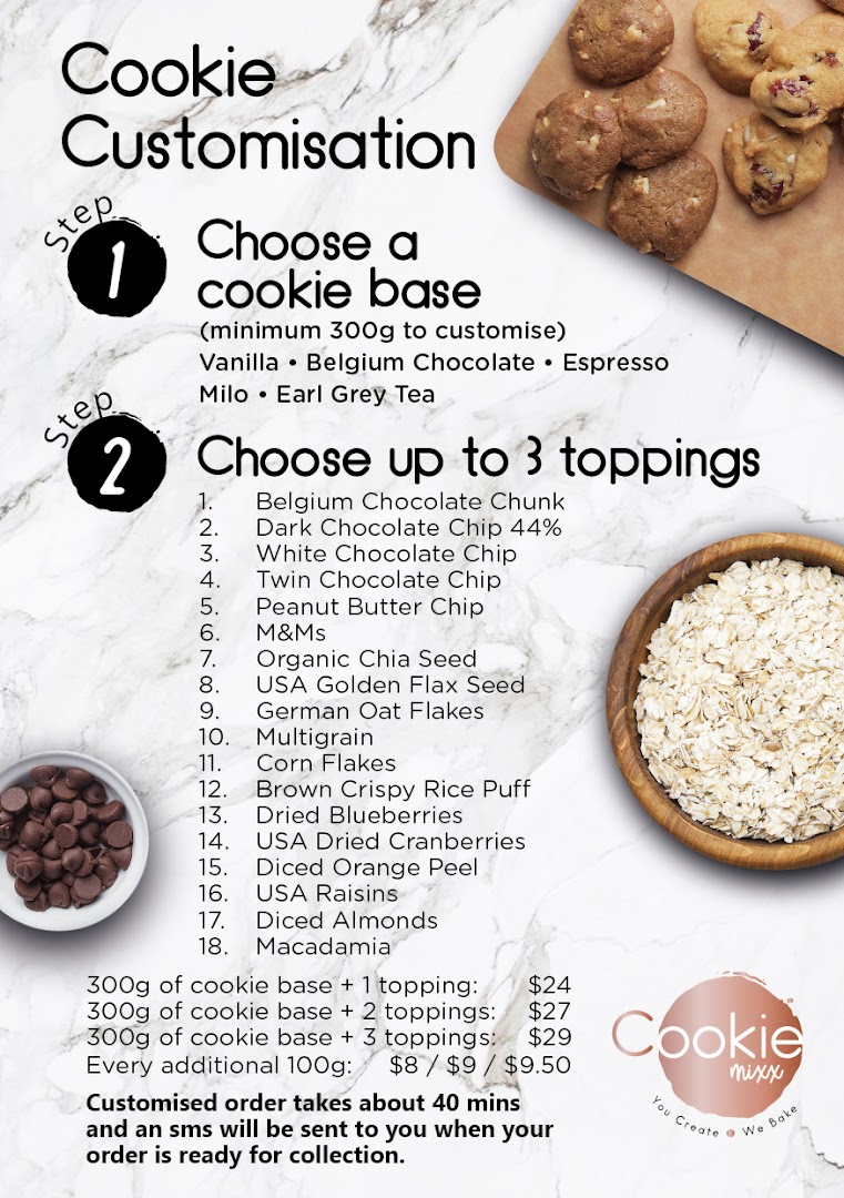 Menu page for Cookie Mixx