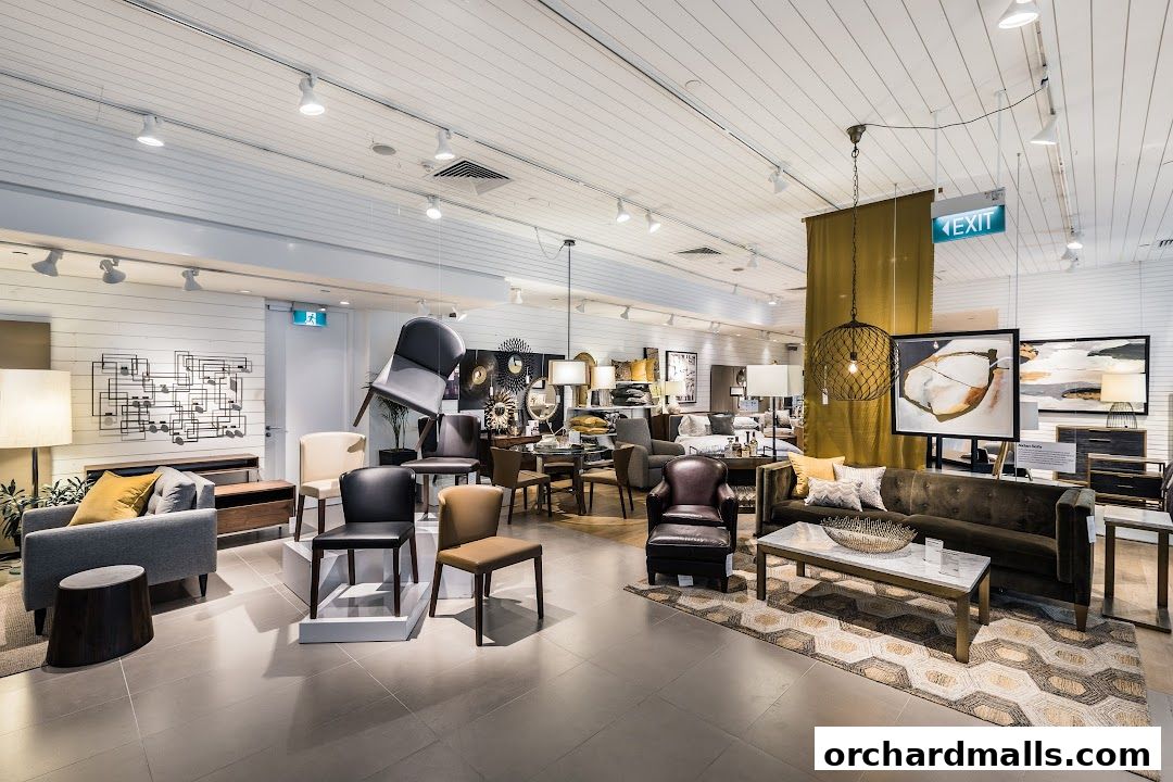 Interior view of a Crate and Barrel furniture store showcasing various seating and decor.