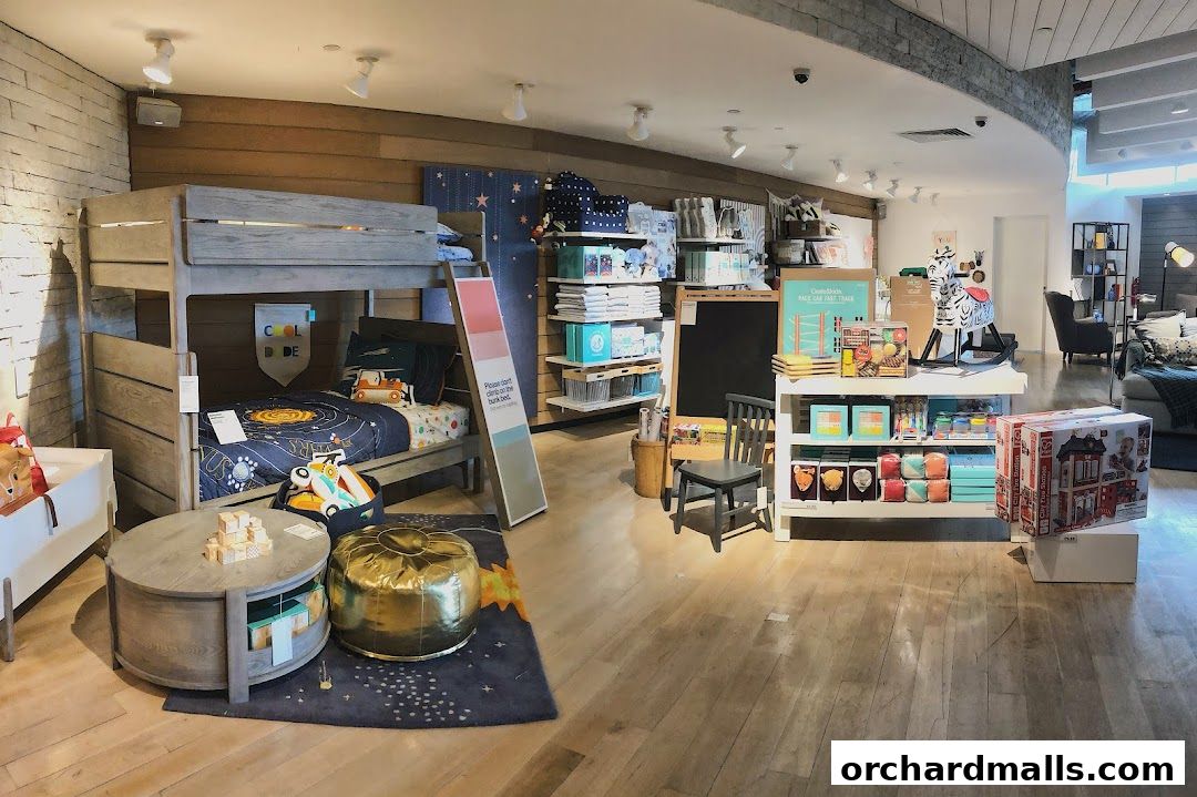 Interior view of a Crate and Barrel store showcasing children's furniture and decor.