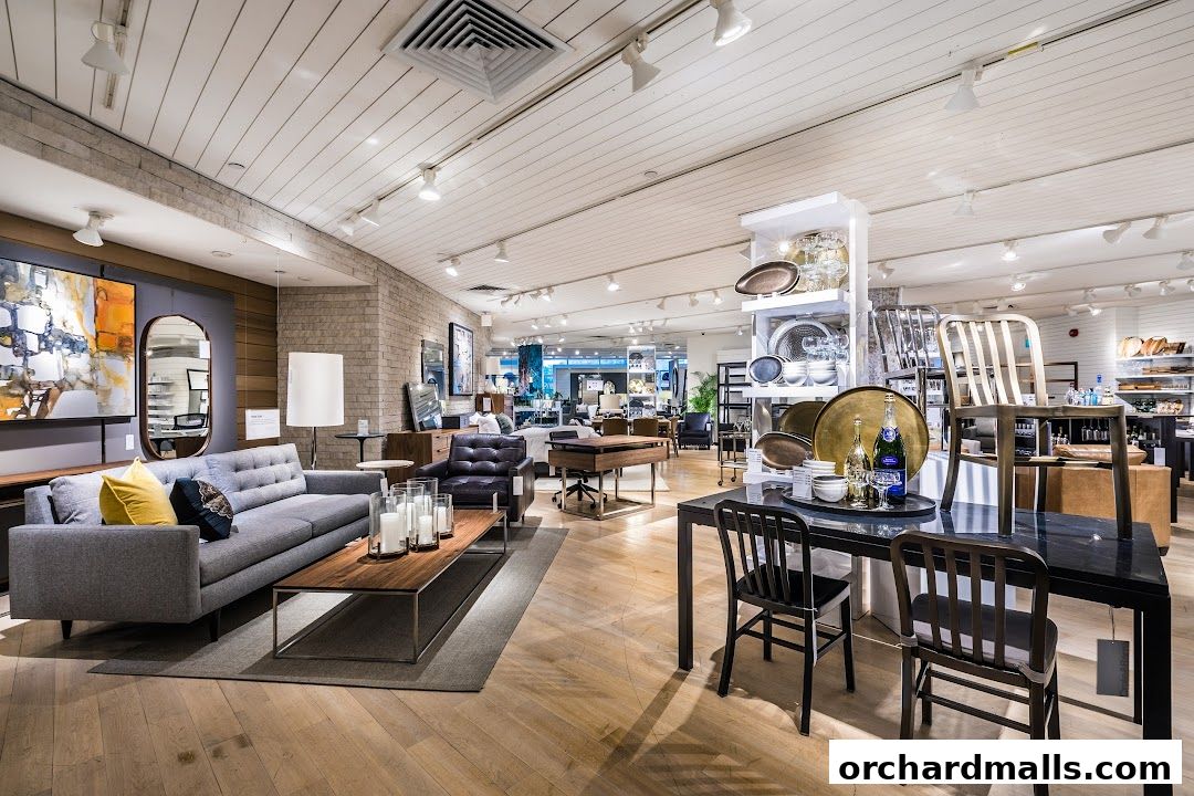 Interior view of a Crate and Barrel store showcasing modern furniture and home decor.