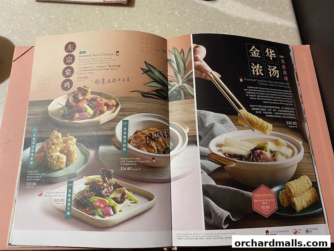 A menu from Crystal Jade Hong Kong Kitchen showcasing various Chinese dishes with prices.