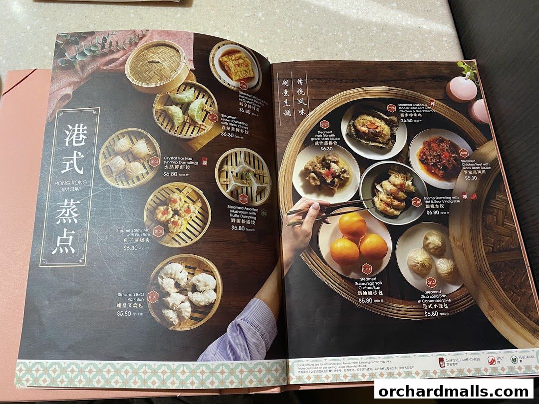 A menu showcasing various Hong Kong dim sum dishes with detailed descriptions and prices.