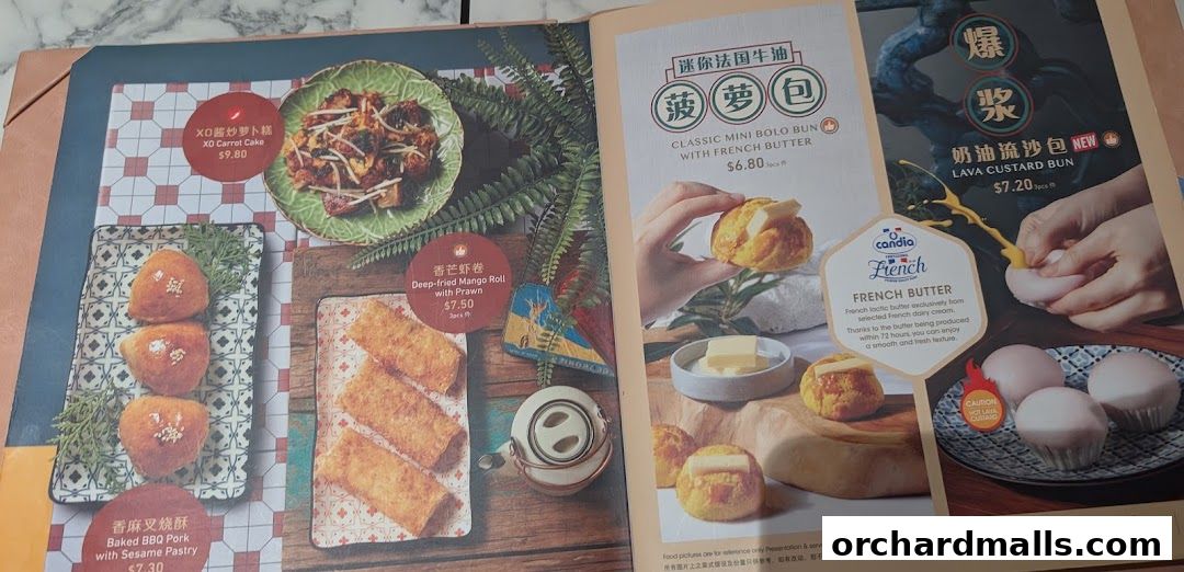 A menu page showcasing various Hong Kong-style dishes and pastries with appealing visuals.