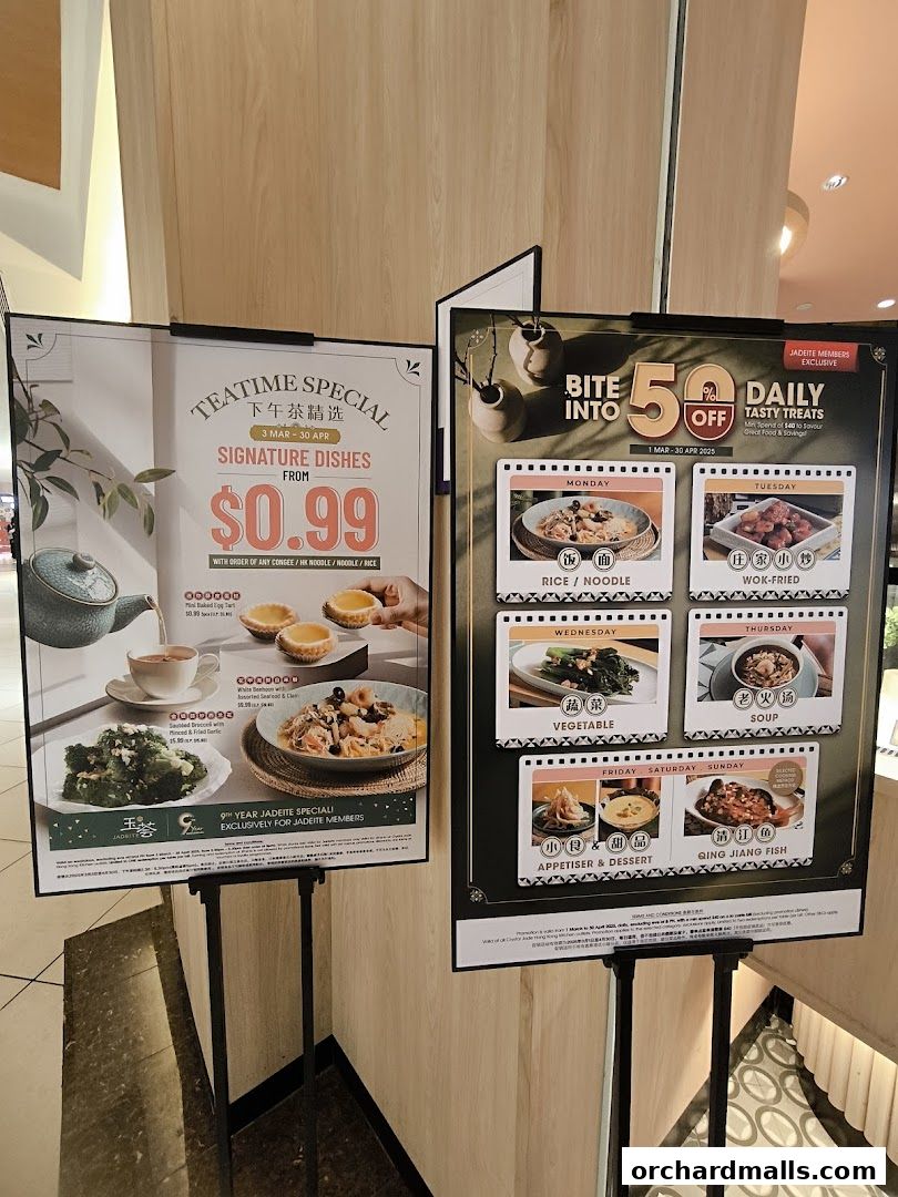 Promotional posters for Crystal Jade Hong Kong Kitchen featuring teatim special and daily tasty treats.