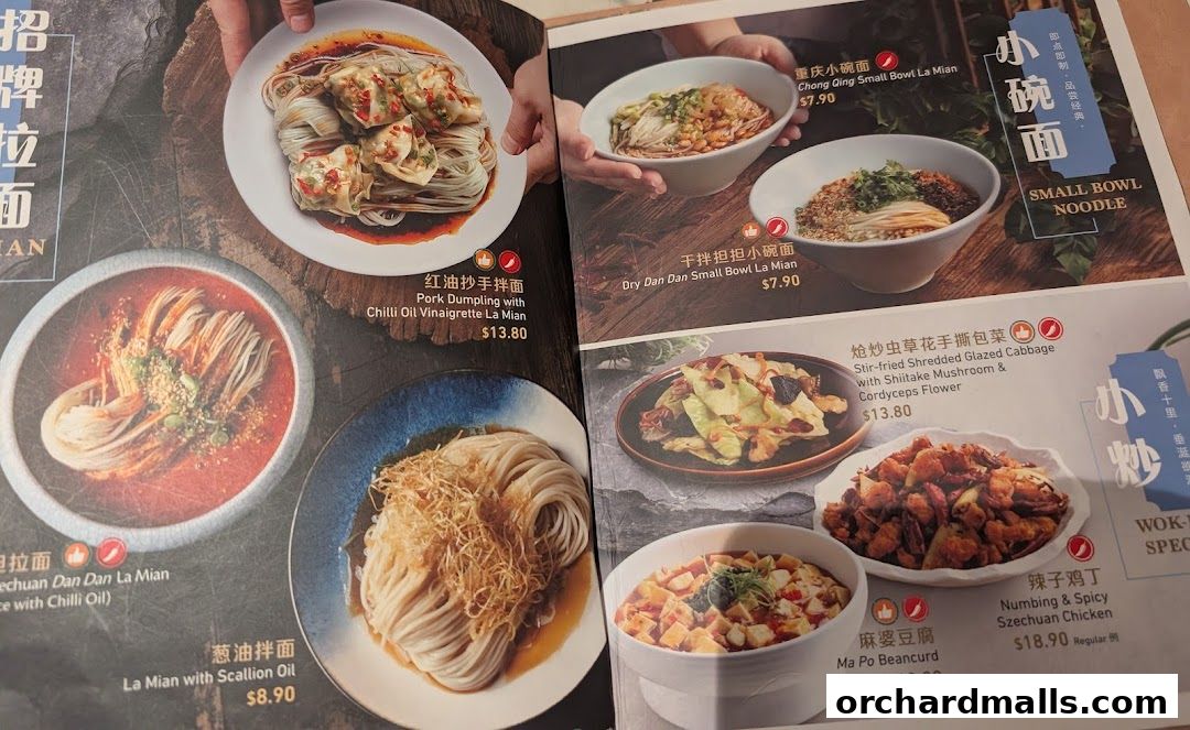 A menu from Crystal Jade Hong Kong Kitchen showcasing various noodle dishes and stir-fries.