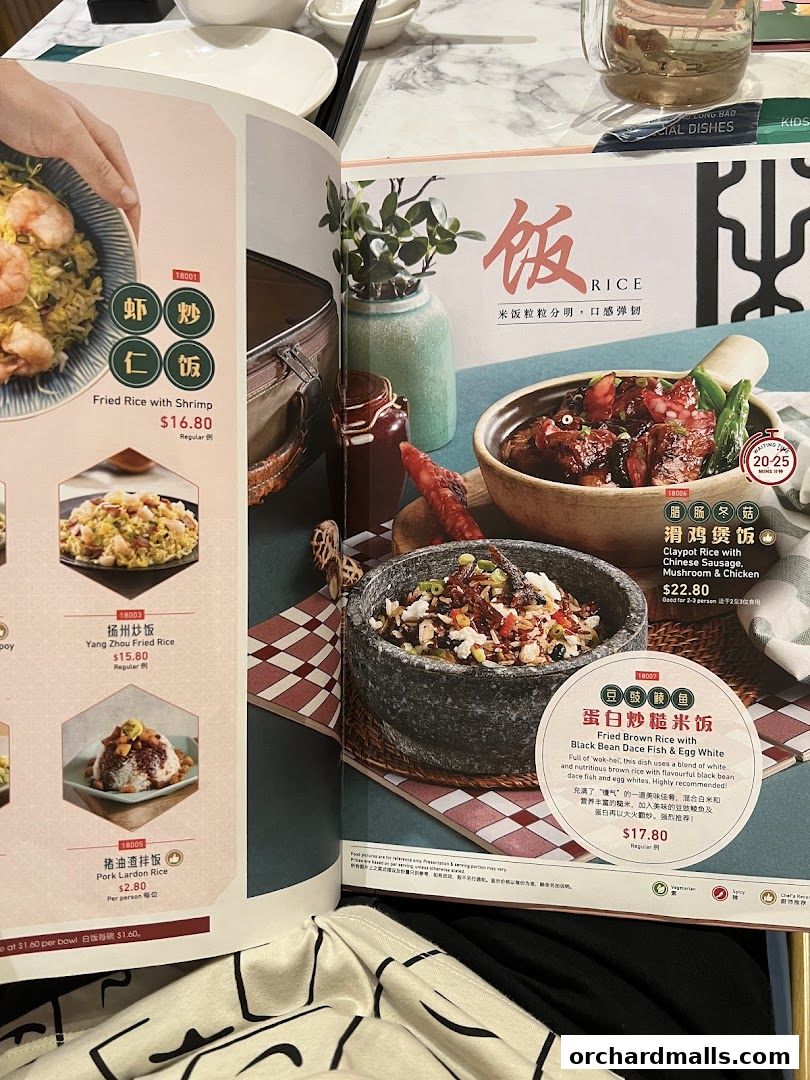 A menu from Crystal Jade Hong Kong Kitchen featuring various rice dishes.