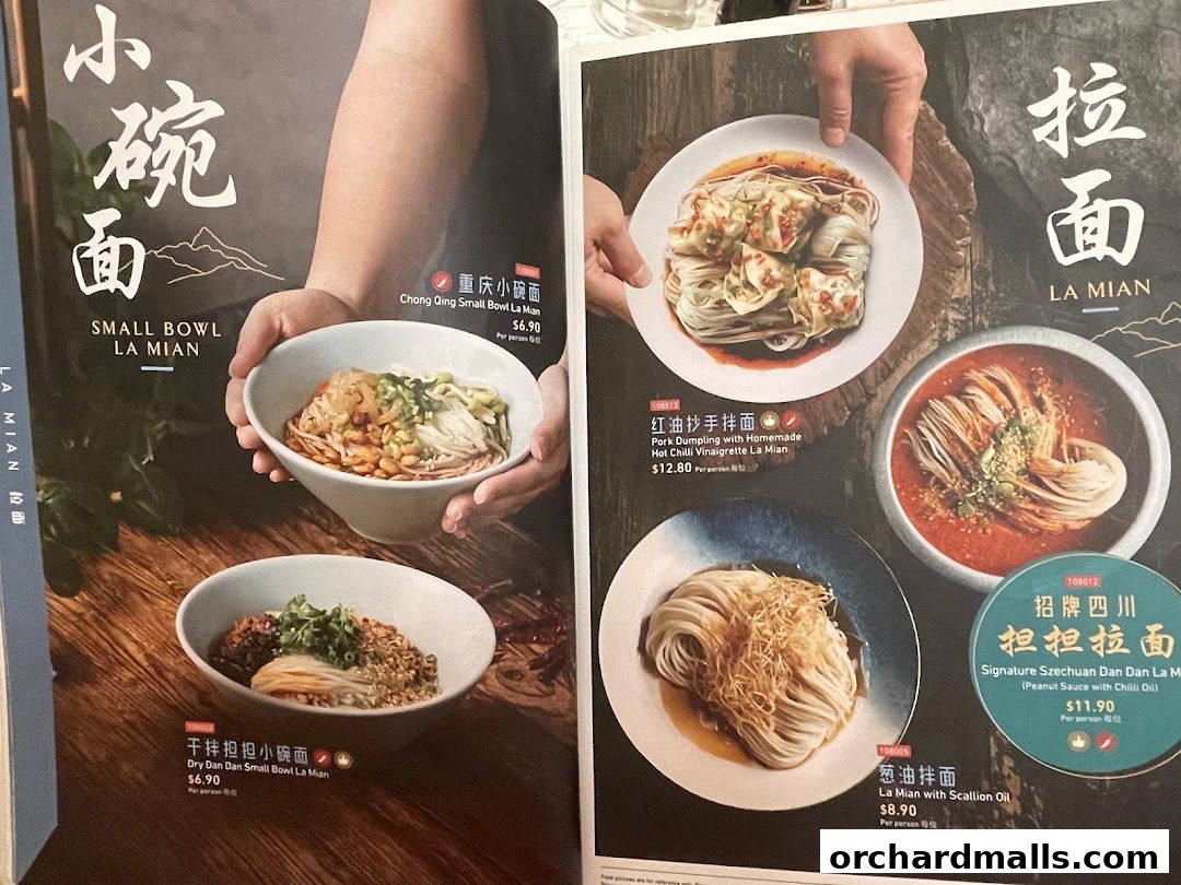 A menu page showcasing various La Mian noodle dishes with appealing food photography.