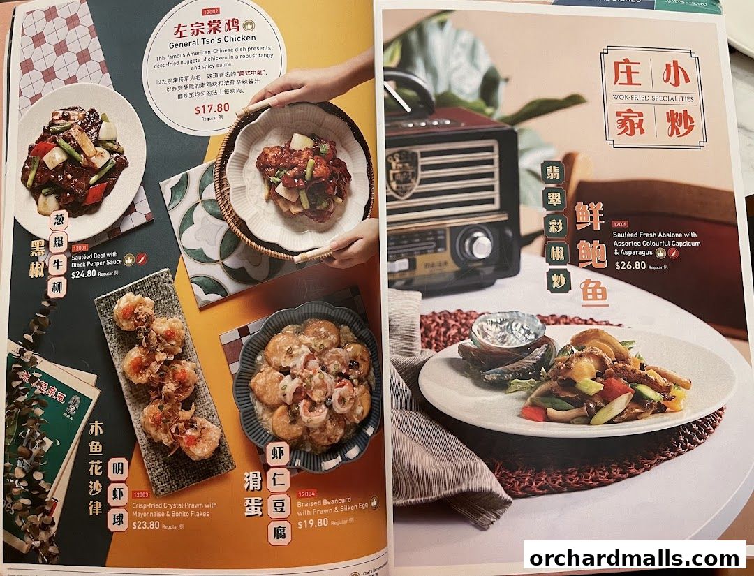 A menu page showcasing various Chinese dishes with appealing food photography.