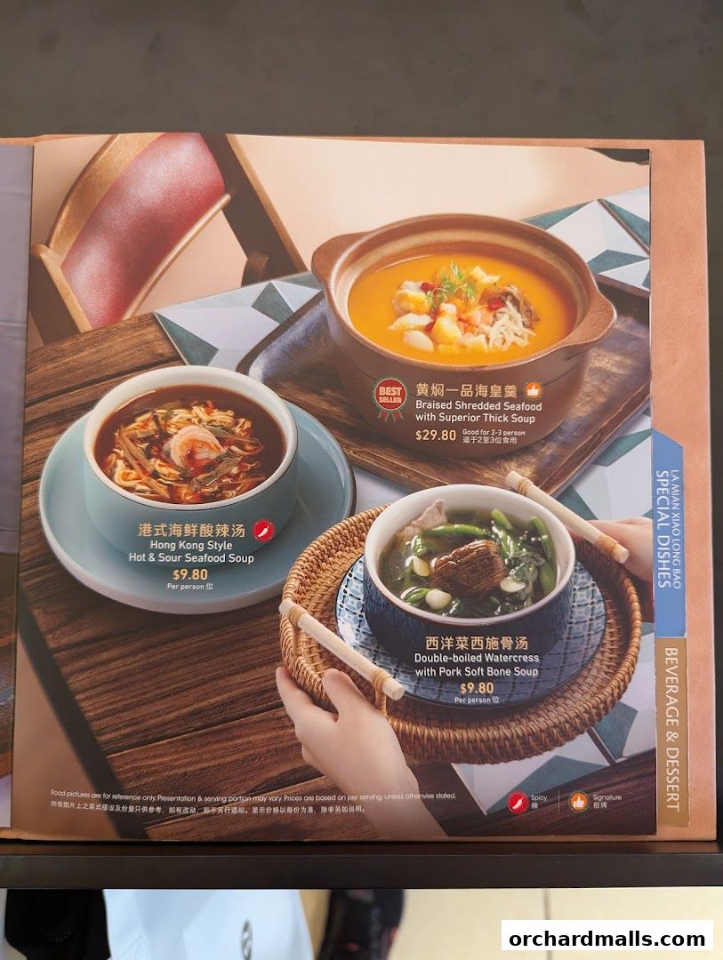 A menu showcasing three different soup dishes from Crystal Jade Hong Kong Kitchen.
