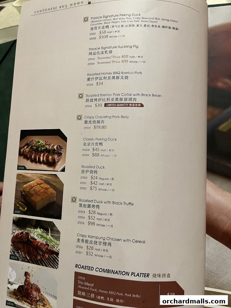 A menu page from Crystal Jade Palace featuring Cantonese BBQ dishes with prices.