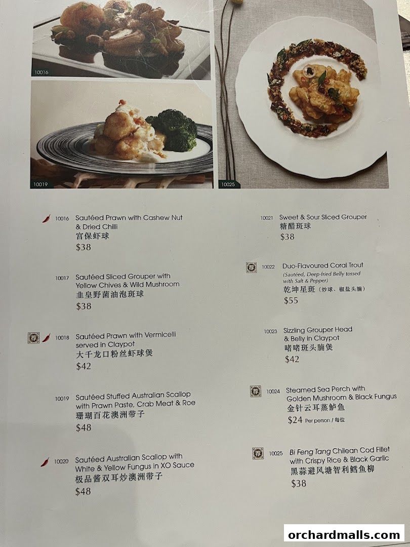 A menu from Crystal Jade Palace featuring various seafood dishes with prices.