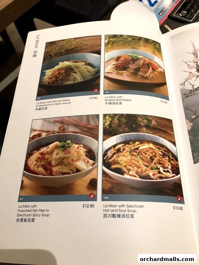 A menu page showcasing various La Mian noodle dishes with appetizing photos and descriptions.