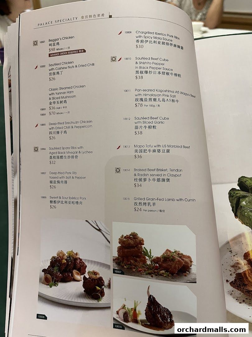 A menu from Crystal Jade Palace featuring various Chinese dishes with prices and descriptions.