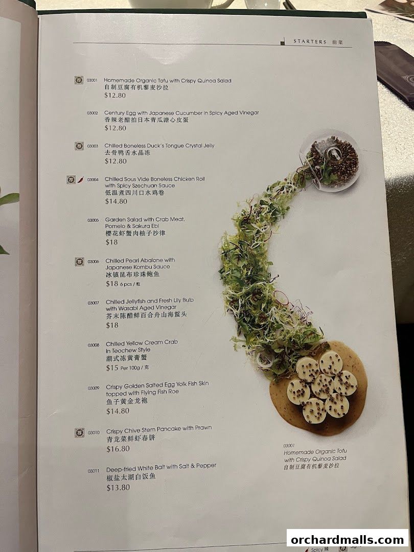 A menu page from Crystal Jade Palace featuring starters with descriptions and prices.