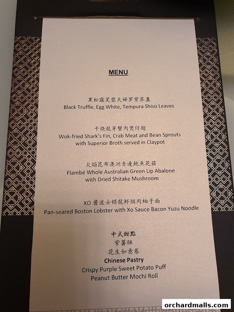 A menu from Crystal Jade Palace featuring premium Chinese dishes and pastries.