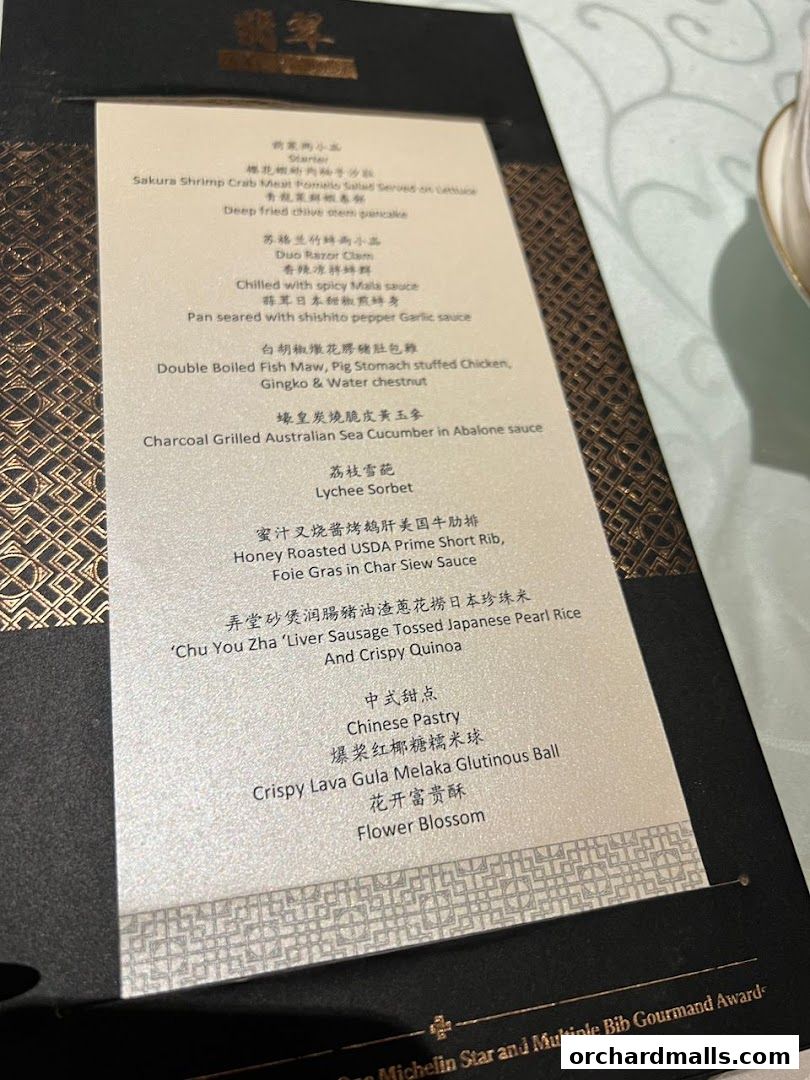 A menu from Crystal Jade Palace featuring Chinese dishes and desserts.