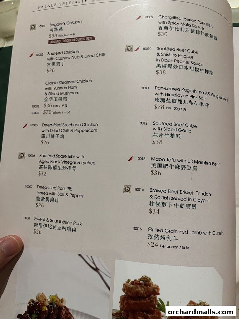 A menu from Crystal Jade Palace featuring various Chinese dishes with prices.