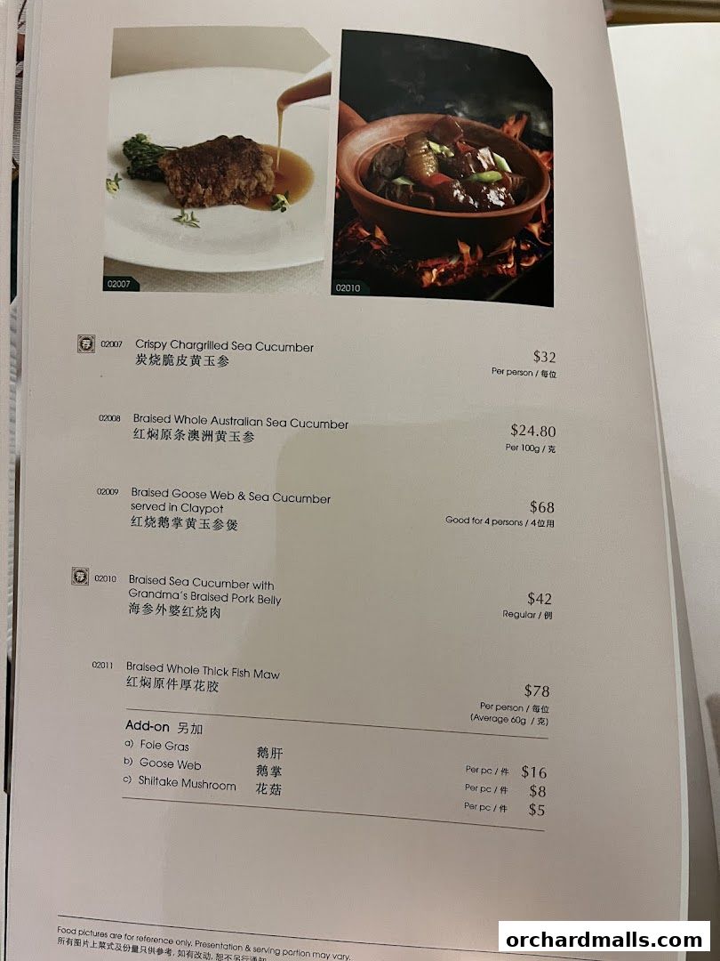 A menu page from Crystal Jade Palace featuring seafood and meat dishes with prices.