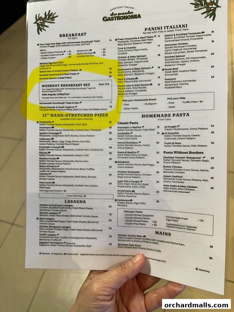 Menu page for Da Paolo Gastronomia - Orchard Paragon