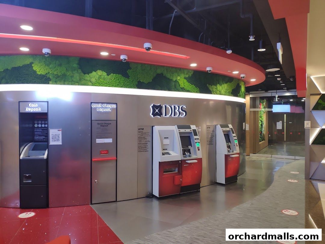 DBS bank branch with ATMs, coin deposit, and quick cheque deposit machines.