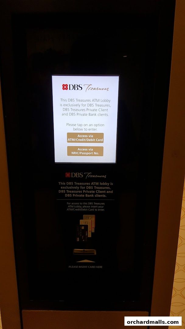 DBS Treasures ATM lobby screen displaying access options for exclusive clients.