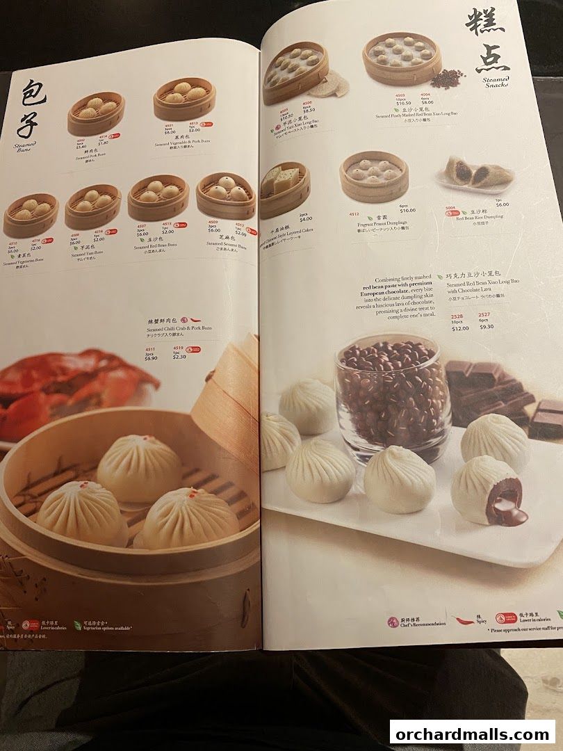 Menu page for Din Tai Fung