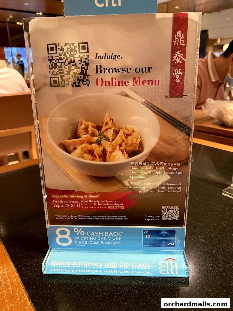 Menu page for Din Tai Fung